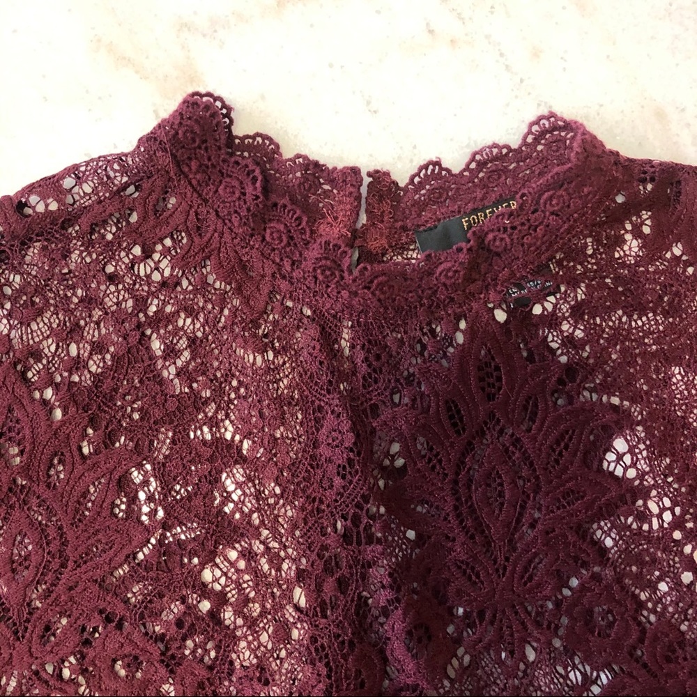 Lace Crop Shirt Maroon Colour Forever 21 - Picture 7 of 10